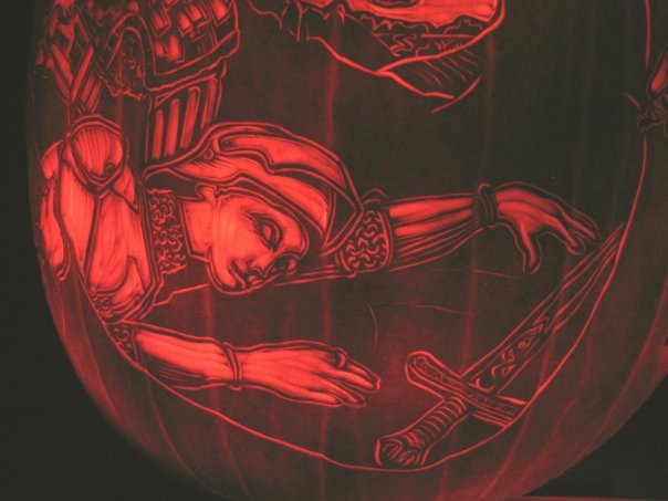 Bradamante feigns unconsciousness and waits, one eye open, for Atlante's shadow to fall over her.